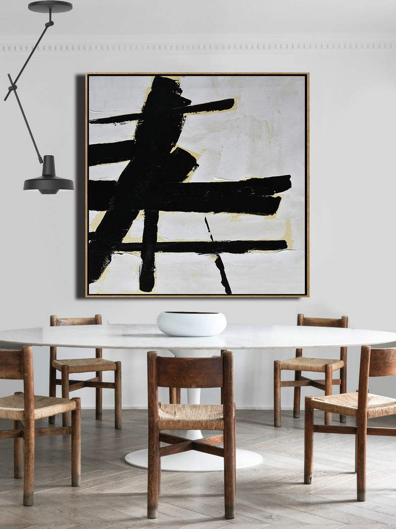 Original Abstract Painting Extra Large Canvas Art,Handmade Minimal Art Palette Knife Canvas Painting, Black White Beige - Hand Painted Original Art